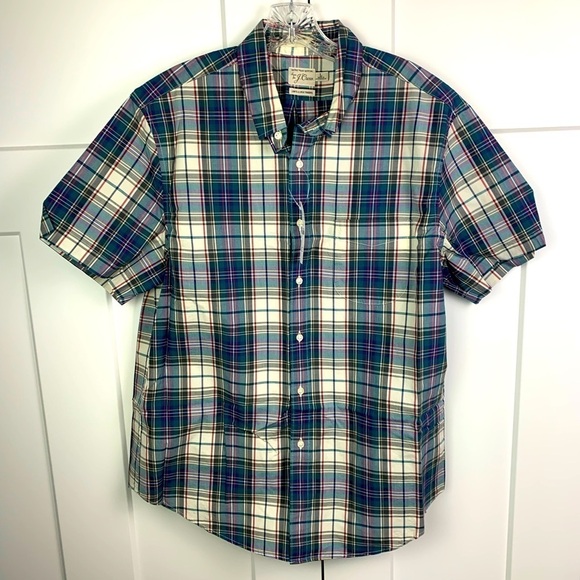 NWT J Crew Men’s Button Front Short Sleeve Shirt Green Plaid S M L - Picture 1 of 5